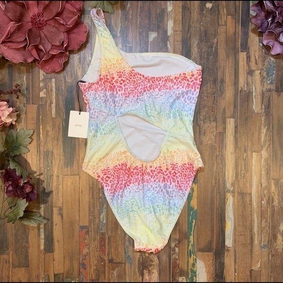 ONIA NWT Rainbow Leopard One Shoulder Bathing Suit L - Picture 4 of 10